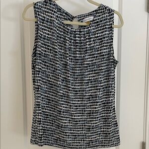 Calvin Klein Black & White and slate blue Dot-Print Sleeveless top